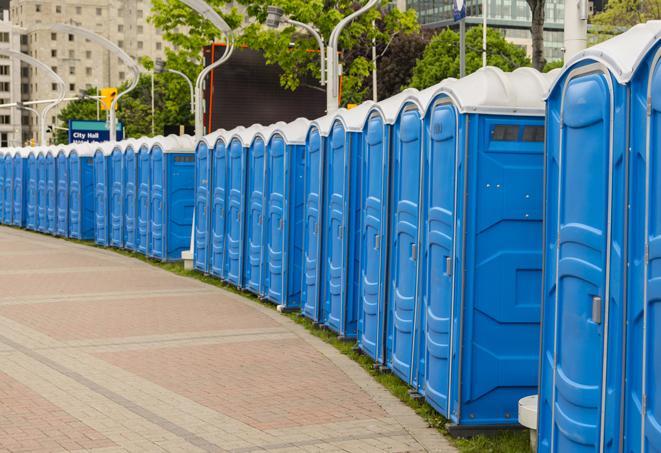 Seasonal porta potty units set up at a Concord, North Carolina venue